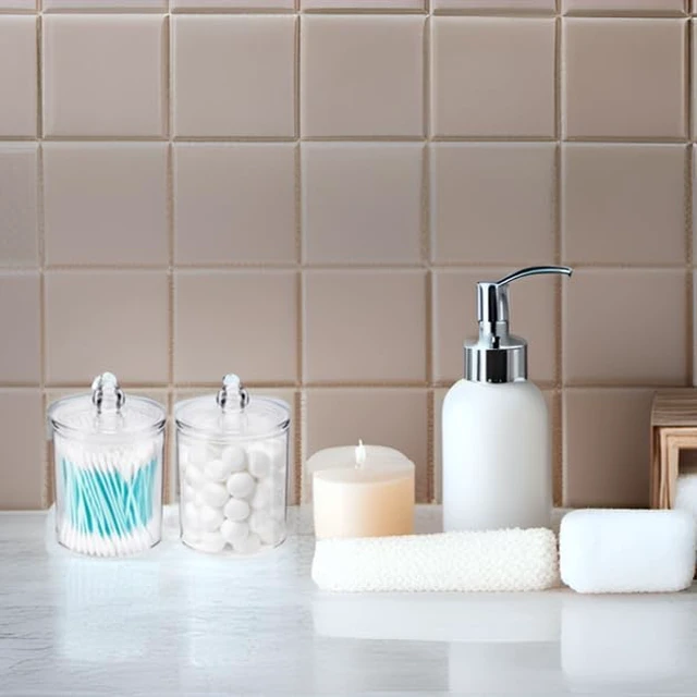 Alt view image 3 of 7 - Pads & Floss | Bathroom Storage Dispenser Set, Swabs, Clear Plastic Apothecary Jars with Lids - Multi-Purpose Vanity Organizer for Cotton Balls