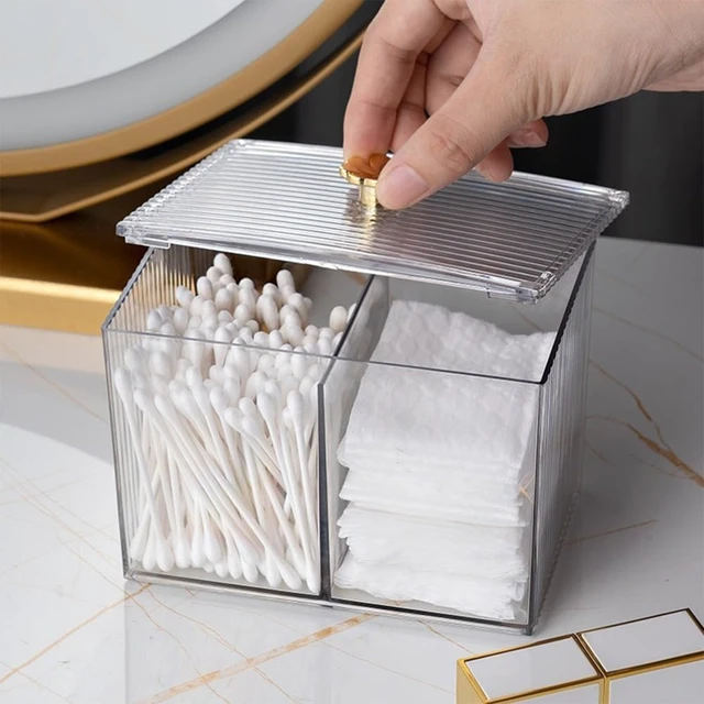 Alt view image 7 of 7 - Portable Desktop Organizer, Clear Plastic Storage Jar with Lid for Cotton Swabs and Makeup Pads