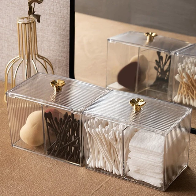 Alt view image 6 of 7 - Portable Desktop Organizer, Clear Plastic Storage Jar with Lid for Cotton Swabs and Makeup Pads