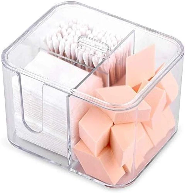 Alt view image 2 of 7 - Clear Cosmetic Storage Container, Acrylic Cotton Pad Dispenser Organizer with 4 Compartments for Bathroom Vanity