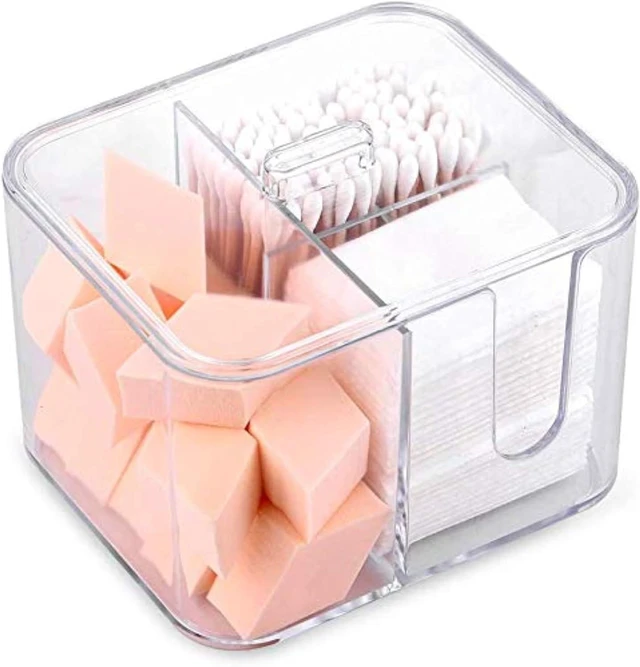 Main image of Clear Cosmetic Storage Container, Acrylic Cotton Pad Dispenser Organizer with 4 Compartments for Bathroom Vanity