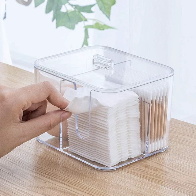 Alt view image 3 of 7 - Clear Cosmetic Storage Container, Acrylic Cotton Pad Dispenser Organizer with 4 Compartments for Bathroom Vanity