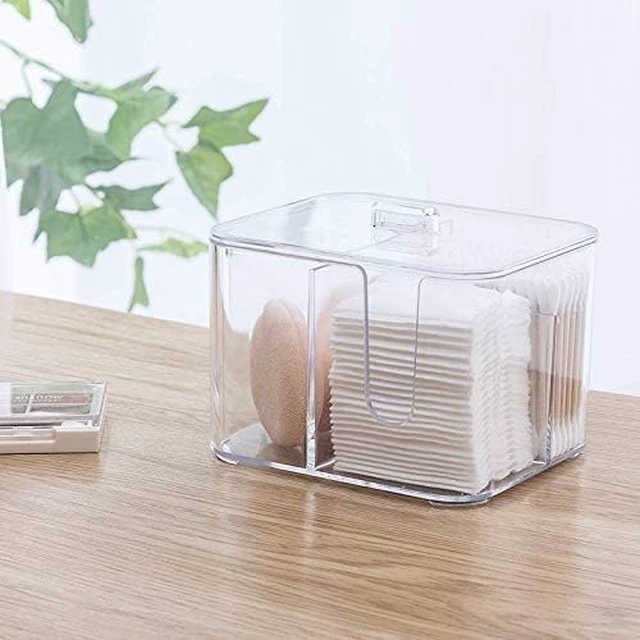 Alt view image 5 of 7 - Clear Cosmetic Storage Container, Acrylic Cotton Pad Dispenser Organizer with 4 Compartments for Bathroom Vanity