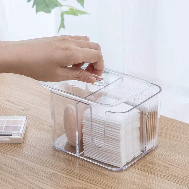 Alt view image 4 of 7 - Clear Cosmetic Storage Container, Acrylic Cotton Pad Dispenser Organizer with 4 Compartments for Bathroom Vanity
