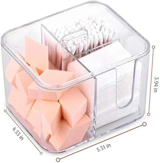 Alt view image 7 of 7 - Clear Cosmetic Storage Container, Acrylic Cotton Pad Dispenser Organizer with 4 Compartments for Bathroom Vanity