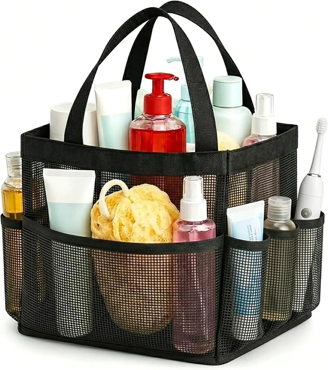Main image of Portable Mesh Shower Basket with Multiple Pockets for Dorm Room Organization