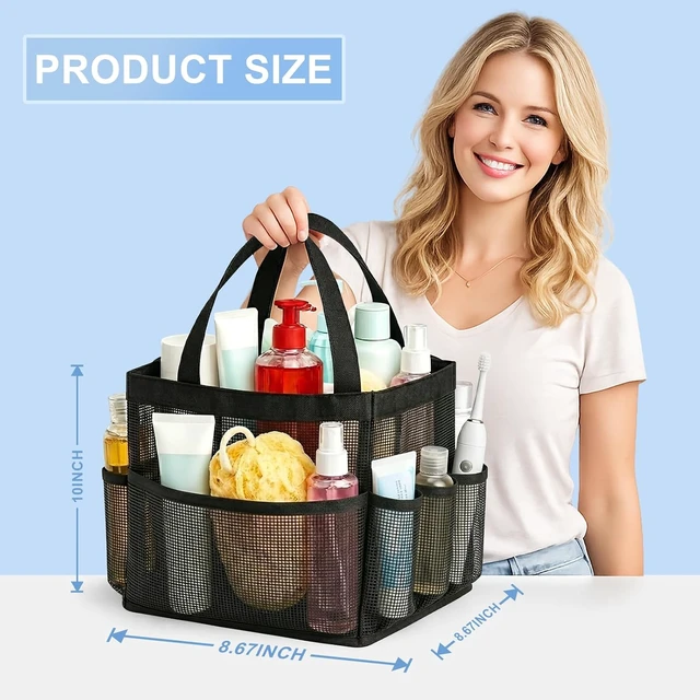 Alt view image 2 of 7 - Portable Mesh Shower Basket with Multiple Pockets for Dorm Room Organization