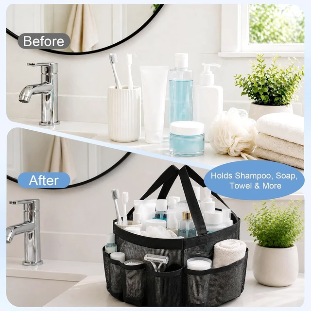 Alt view image 5 of 7 - Portable Mesh Shower Basket with Multiple Pockets for Dorm Room Organization