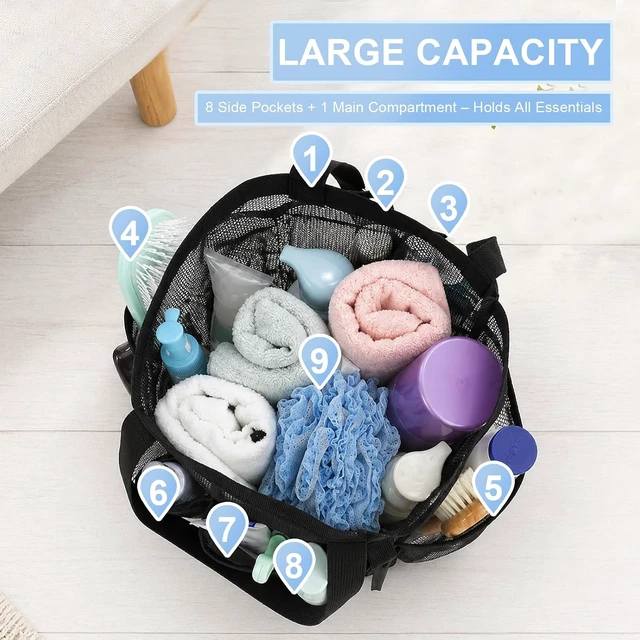 Alt view image 3 of 7 - Portable Mesh Shower Basket with Multiple Pockets for Dorm Room Organization