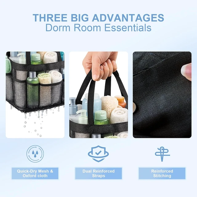 Alt view image 4 of 7 - Portable Mesh Shower Basket with Multiple Pockets for Dorm Room Organization