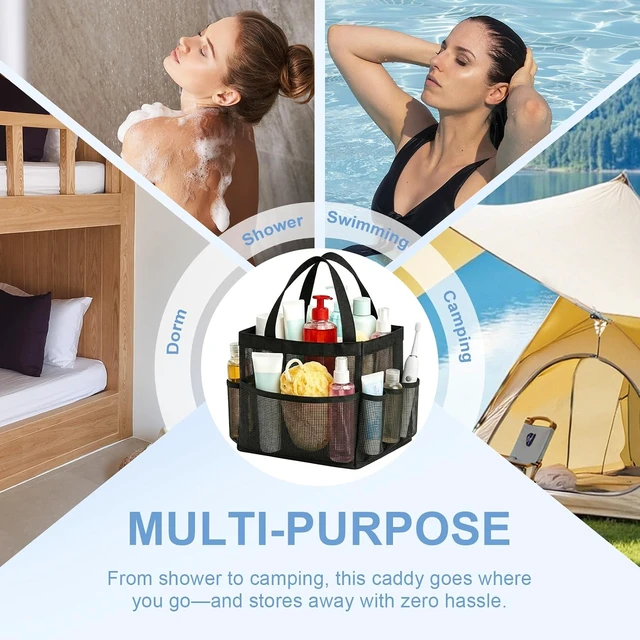 Alt view image 6 of 7 - Portable Mesh Shower Basket with Multiple Pockets for Dorm Room Organization