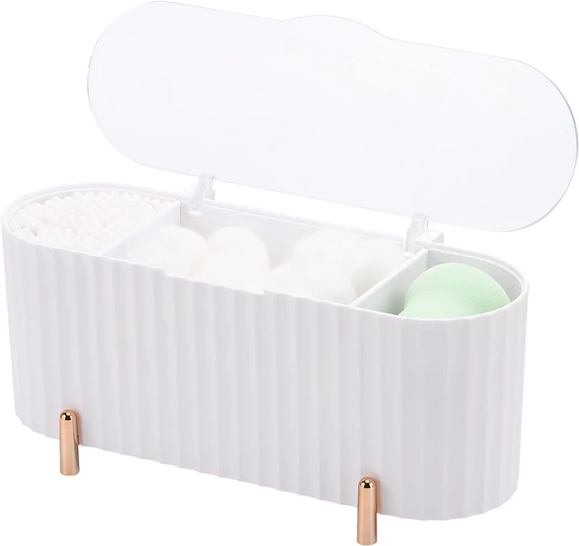 Main image of Bathroom Organizer Jar for Q-tips and Pads, Cotton Swab Dispenser with Three Compartments