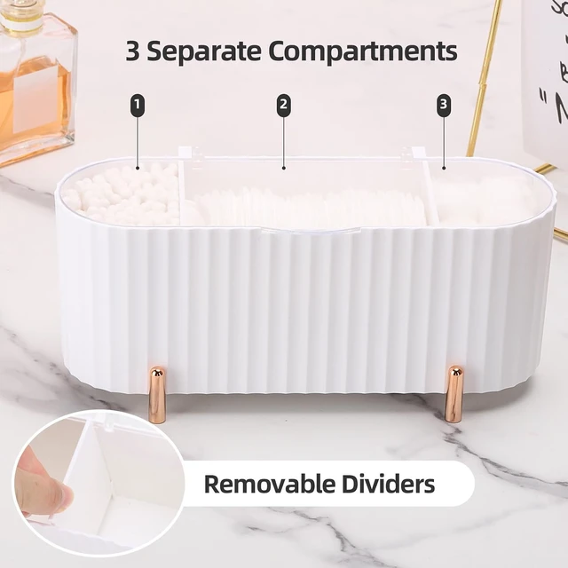 Alt view image 4 of 7 - Bathroom Organizer Jar for Q-tips and Pads, Cotton Swab Dispenser with Three Compartments