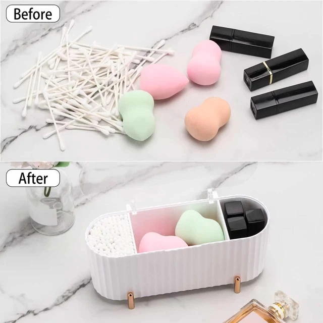 Alt view image 5 of 7 - Bathroom Organizer Jar for Q-tips and Pads, Cotton Swab Dispenser with Three Compartments