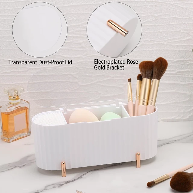 Alt view image 6 of 7 - Bathroom Organizer Jar for Q-tips and Pads, Cotton Swab Dispenser with Three Compartments