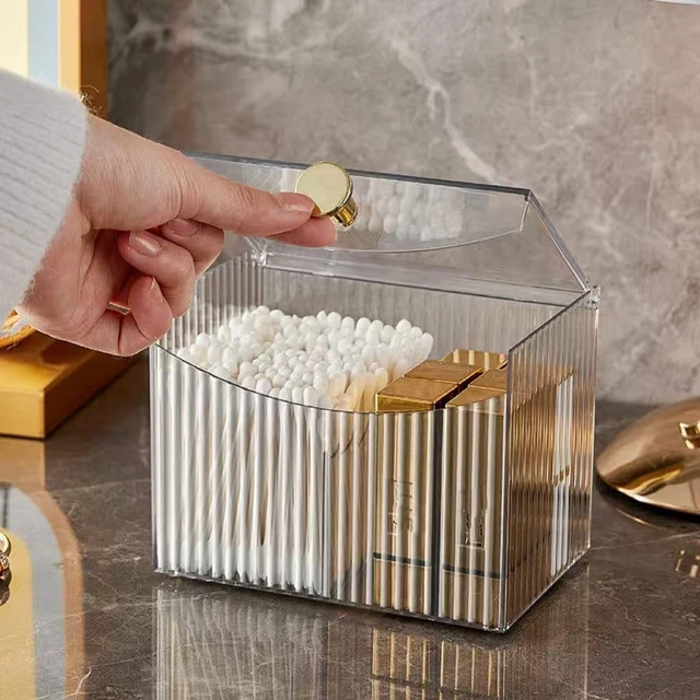 Alt view image 2 of 5 - Clear Cotton Swab Container 3-Section Bathroom Storage Organizer for Balls Pads Dressings in Living Room Bathrooms