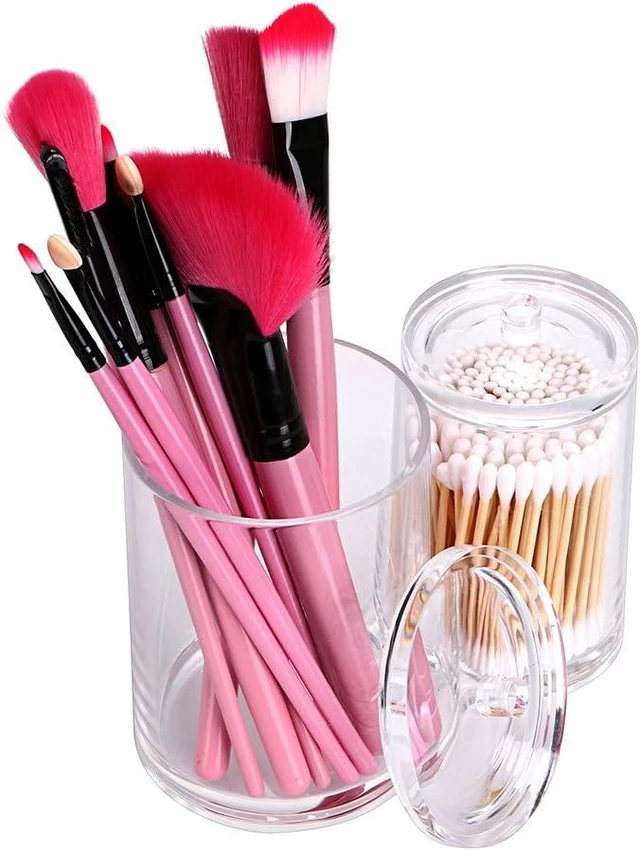 Main image of Transparent Acrylic Organizer for Cotton Balls and Swabs with Dual Compartments