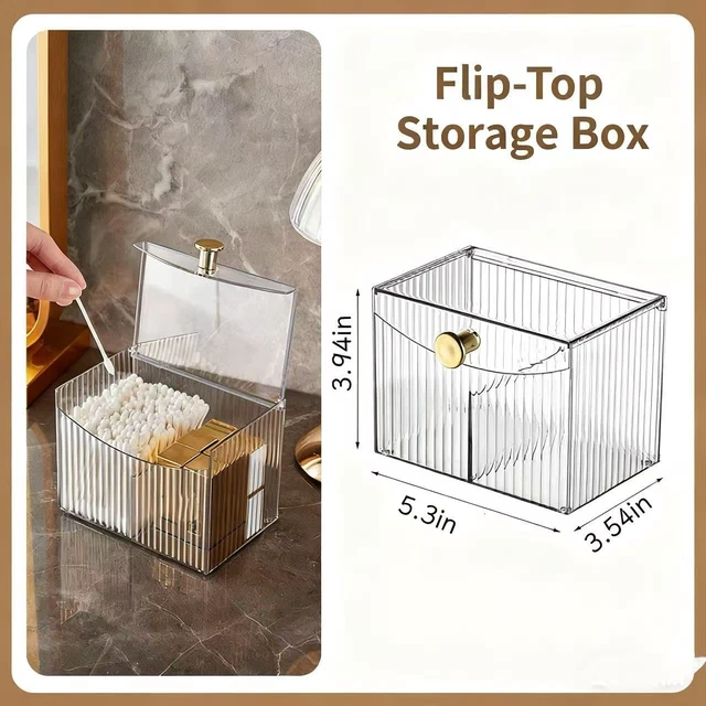 Alt view image 5 of 5 - Clear Cotton Swab Container 3-Section Bathroom Storage Organizer for Balls Pads Dressings in Living Room Bathrooms