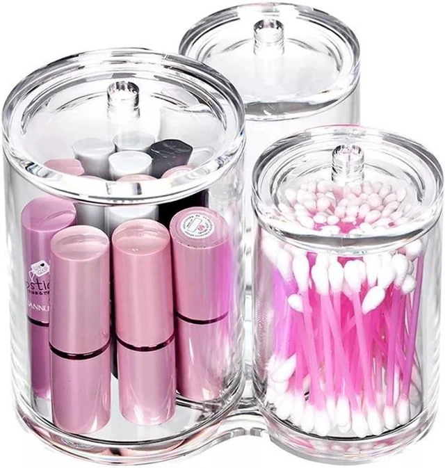 Main image of Transparent Acrylic Cotton Swab Organizer with Three Compartments