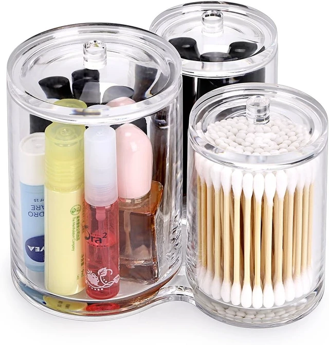 Alt view image 2 of 7 - Transparent Acrylic Cotton Swab Organizer with Three Compartments