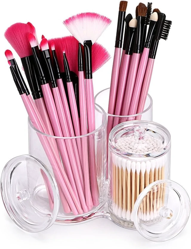 Alt view image 3 of 7 - Transparent Acrylic Cotton Swab Organizer with Three Compartments
