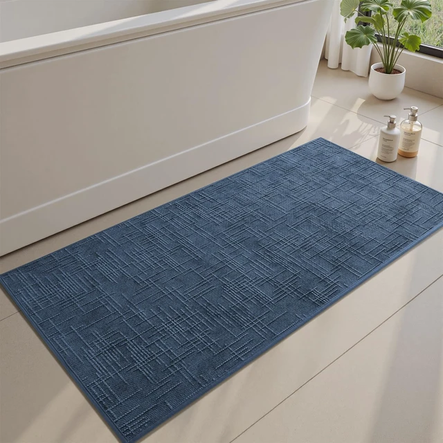Alt view image 2 of 7 - Modern Woven Jacquard Bath Mat for Tub Side, Non-Slip Quick-Dry Bathroom Rug with Rubber Backing