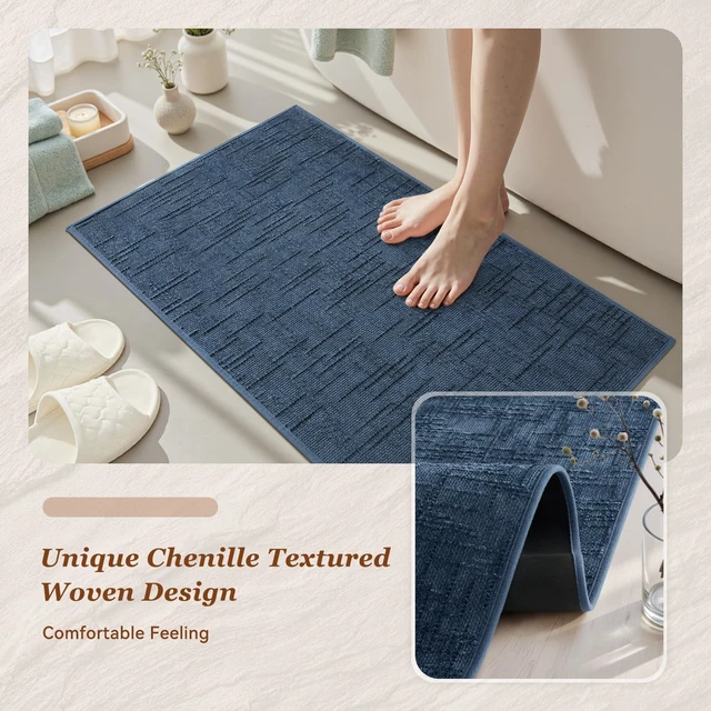 Alt view image 5 of 7 - Modern Woven Jacquard Bath Mat for Tub Side, Non-Slip Quick-Dry Bathroom Rug with Rubber Backing