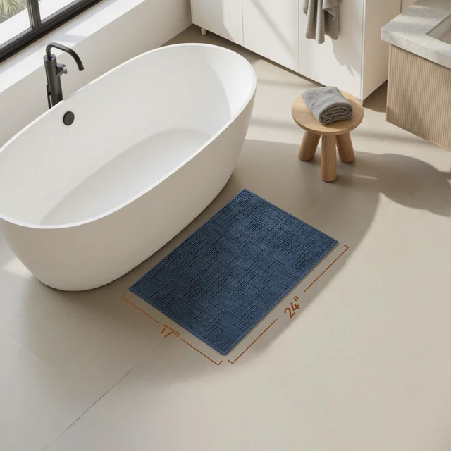 Alt view image 7 of 7 - Modern Woven Jacquard Bath Mat for Tub Side, Non-Slip Quick-Dry Bathroom Rug with Rubber Backing