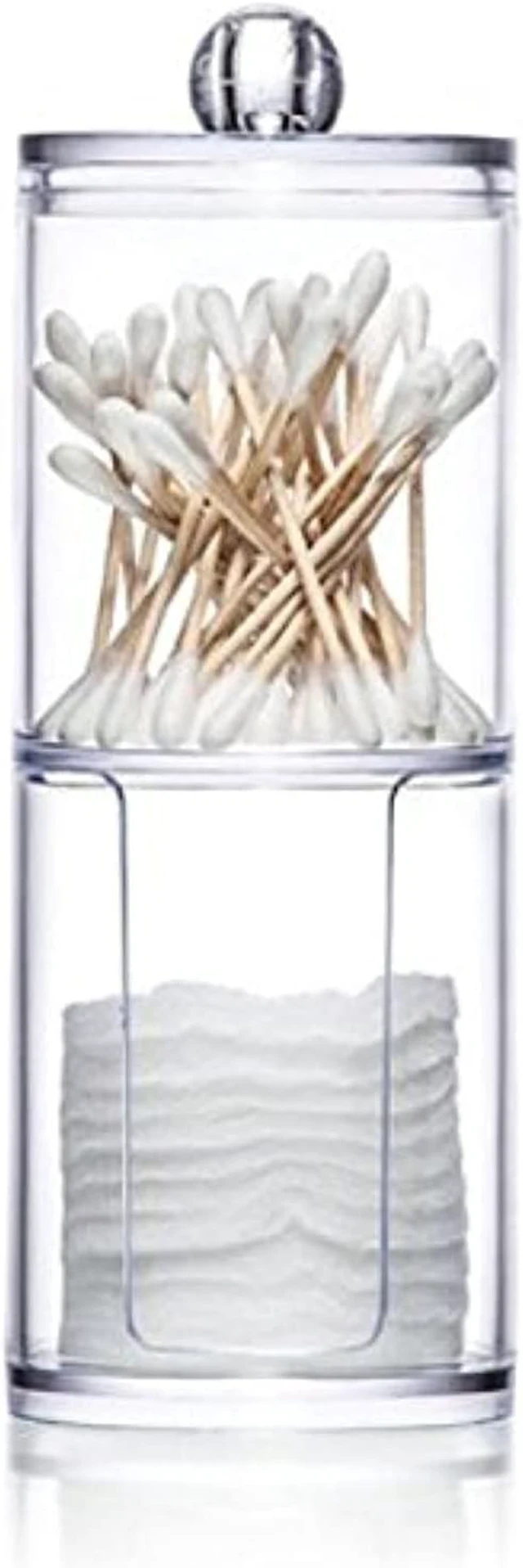 Main image of Multi-use Makeup & Cosmetic Organizer Container, Kamay Clear Acrylic Cotton Pad Dispenser with Lid