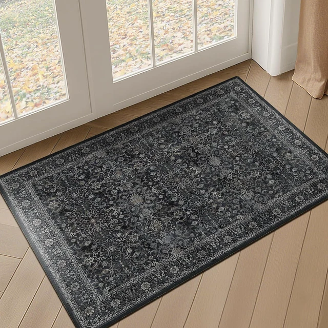 Main image of Non Slip Washable Low Pile Ultra Thin Door Mat for Indoor Entrance Bedroom Bathroom Small Carpet, Vintage Farmhouse Dark Entryway Rug