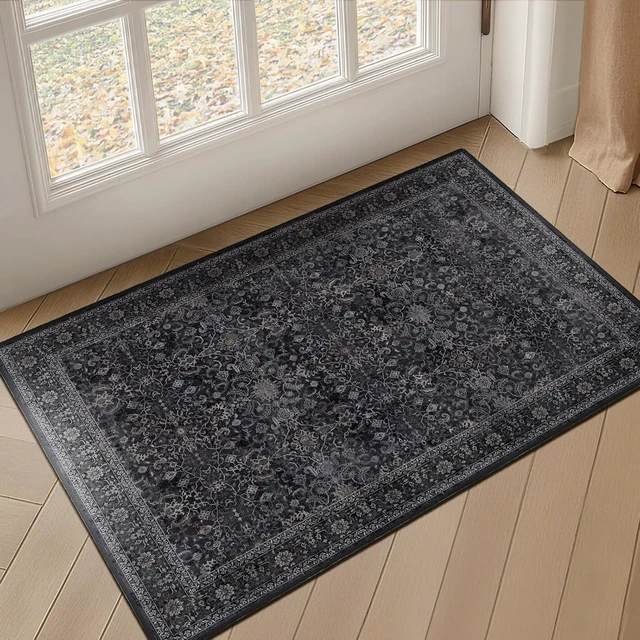 Alt view image 2 of 7 - Non Slip Washable Low Pile Ultra Thin Door Mat for Indoor Entrance Bedroom Bathroom Small Carpet, Vintage Farmhouse Dark Entryway Rug