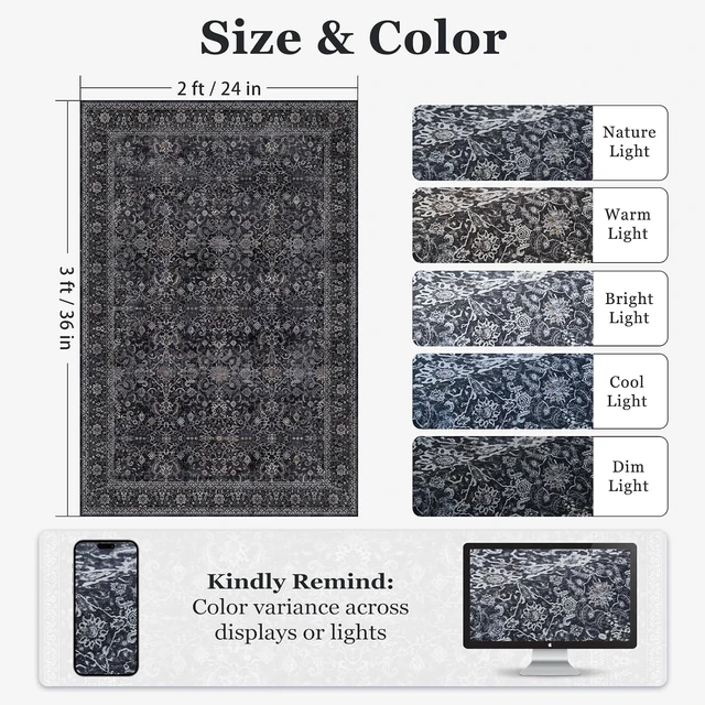 Alt view image 4 of 7 - Non Slip Washable Low Pile Ultra Thin Door Mat for Indoor Entrance Bedroom Bathroom Small Carpet, Vintage Farmhouse Dark Entryway Rug