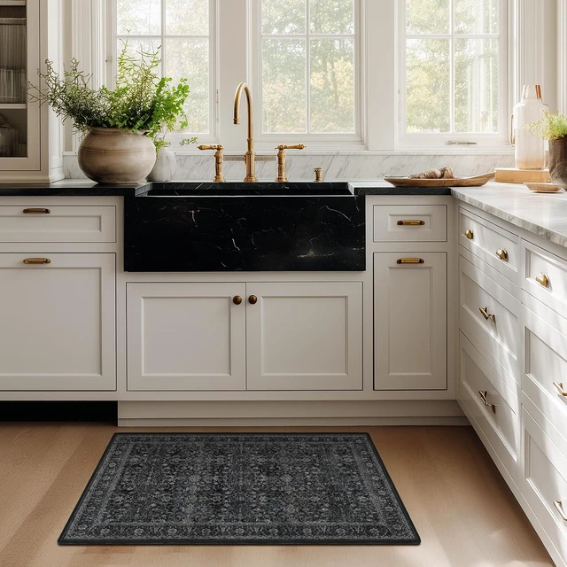 Alt view image 5 of 7 - Non Slip Washable Low Pile Ultra Thin Door Mat for Indoor Entrance Bedroom Bathroom Small Carpet, Vintage Farmhouse Dark Entryway Rug