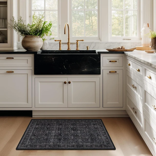 Alt view image 6 of 7 - Non Slip Washable Low Pile Ultra Thin Door Mat for Indoor Entrance Bedroom Bathroom Small Carpet, Vintage Farmhouse Dark Entryway Rug