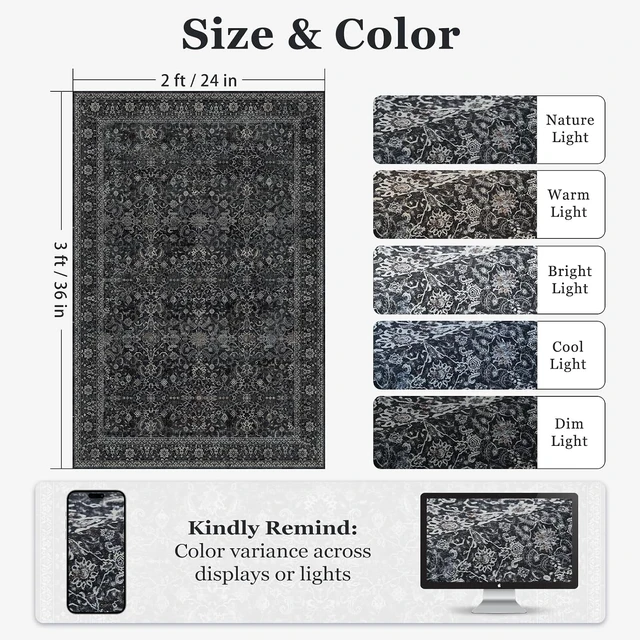 Alt view image 3 of 7 - Non Slip Washable Low Pile Ultra Thin Door Mat for Indoor Entrance Bedroom Bathroom Small Carpet, Vintage Farmhouse Dark Entryway Rug