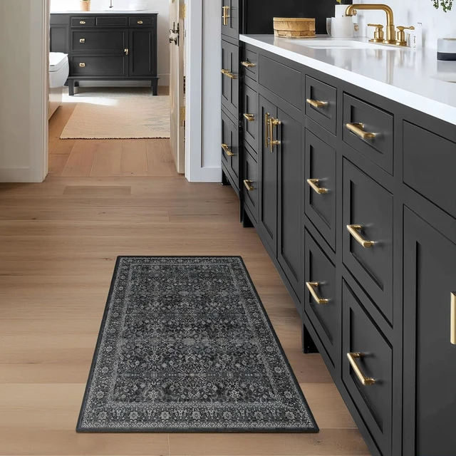 Alt view image 7 of 7 - Non Slip Washable Low Pile Ultra Thin Door Mat for Indoor Entrance Bedroom Bathroom Small Carpet, Vintage Farmhouse Dark Entryway Rug