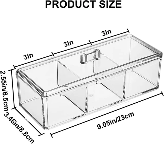 Alt view image 3 of 7 - Pads & Floss Picks with Lid - Bathroom Vanity Storage Organizer, Swabs, Clear Acrylic Multi-Compartment Dispenser for Cotton Balls