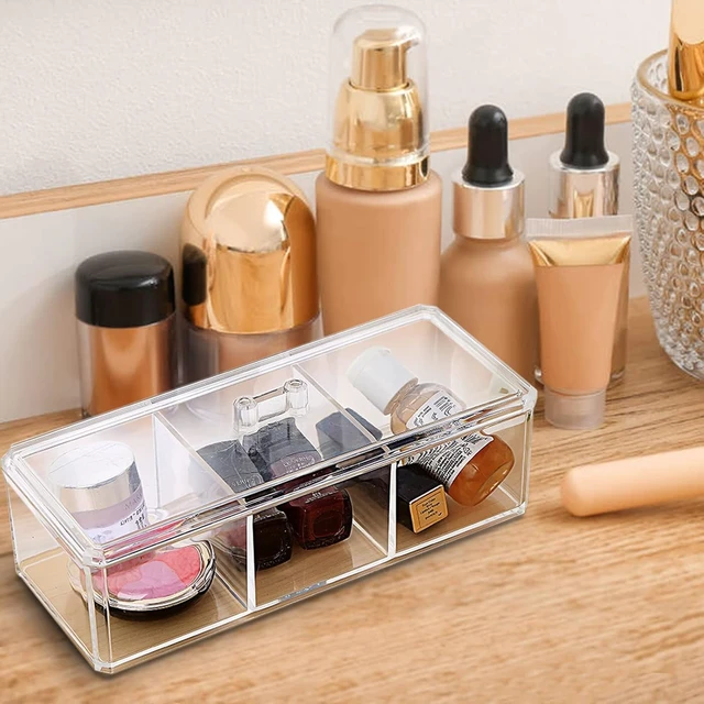Alt view image 2 of 7 - Pads & Floss Picks with Lid - Bathroom Vanity Storage Organizer, Swabs, Clear Acrylic Multi-Compartment Dispenser for Cotton Balls