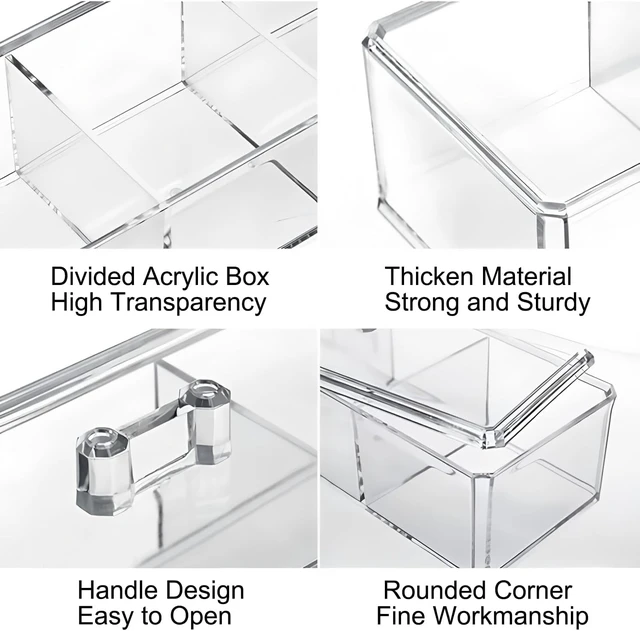 Alt view image 6 of 7 - Pads & Floss Picks with Lid - Bathroom Vanity Storage Organizer, Swabs, Clear Acrylic Multi-Compartment Dispenser for Cotton Balls