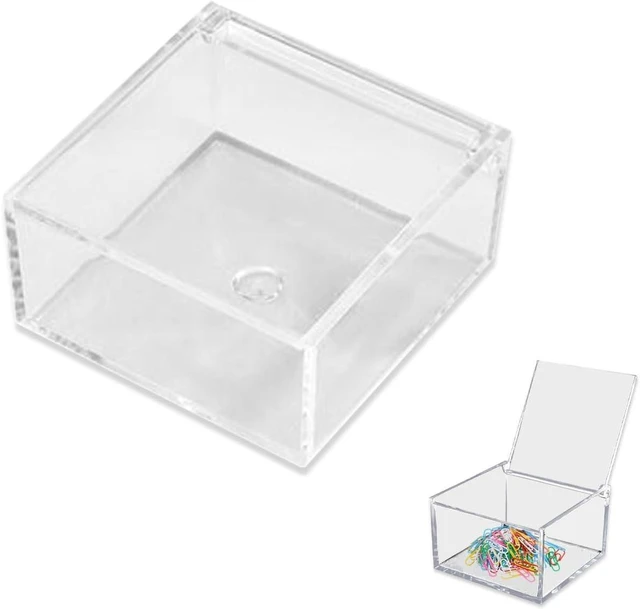 Main image of Mini Clear Acrylic Storage Case with Lid for Office Desk Supplies Hair Ties Rubber Bands Sticky Notes and Paper Clips