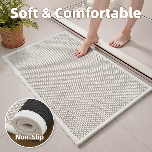 Alt view image 7 of 7 - Shower & Sink Areas, Easy Care Mat for Tub, High Absorbency Chenille Bathroom Rug with Non-Slip Rubber Backing