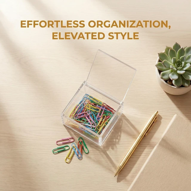Alt view image 7 of 7 - Mini Clear Acrylic Storage Case with Lid for Office Desk Supplies Hair Ties Rubber Bands Sticky Notes and Paper Clips