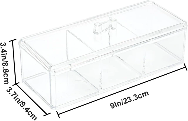 Alt view image 2 of 7 - Triple-Section Cotton Ball Dispenser, Square Q-tip Storage Container with Lid