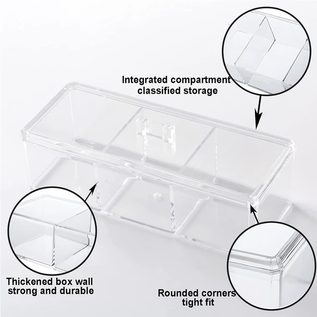 Alt view image 3 of 7 - Triple-Section Cotton Ball Dispenser, Square Q-tip Storage Container with Lid