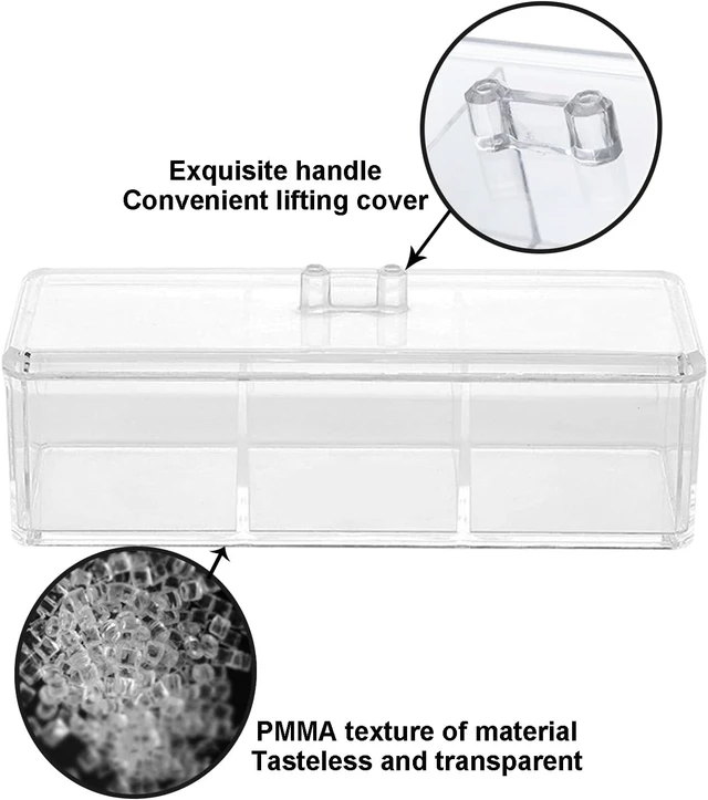 Alt view image 4 of 7 - Triple-Section Cotton Ball Dispenser, Square Q-tip Storage Container with Lid