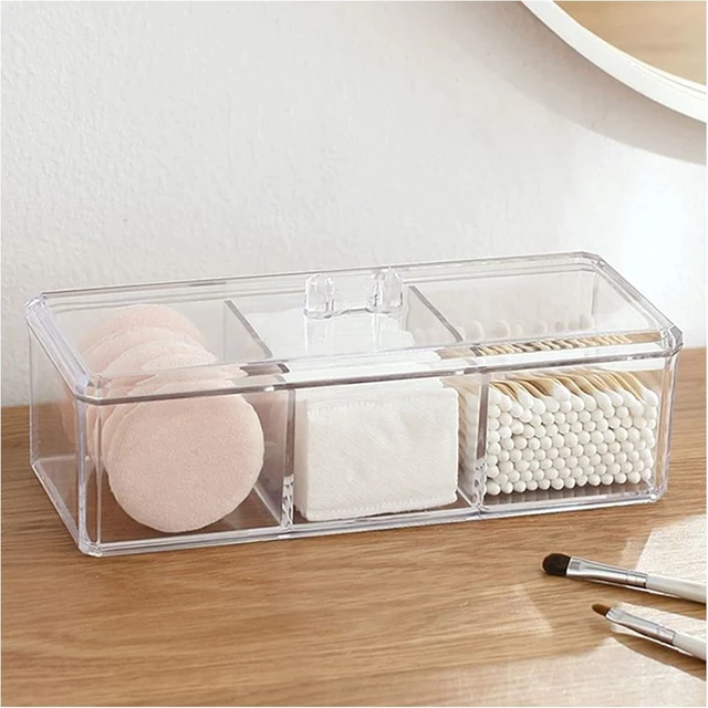 Alt view image 5 of 7 - Triple-Section Cotton Ball Dispenser, Square Q-tip Storage Container with Lid