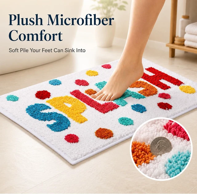 Alt view image 6 of 7 - Soft Colorful Letter Design Bathroom Floor Mat