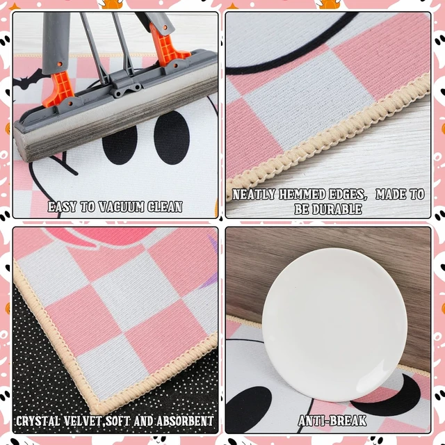 Alt view image 4 of 7 - Pair of Pink Halloween Ghost Kitchen Floor Mats Non-Slip Bathroom Rugs
