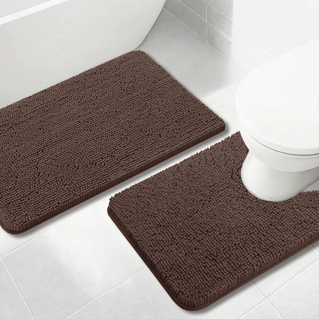 Main image of Quick Dry Machine Washable Soft Plush for Shower Tub Sink, Ultra Thick Absorbent Non-Slip Bath Mat, Chenille Bathroom Rug Set