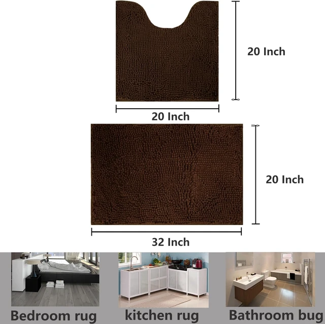 Alt view image 2 of 7 - Quick Dry Machine Washable Soft Plush for Shower Tub Sink, Ultra Thick Absorbent Non-Slip Bath Mat, Chenille Bathroom Rug Set